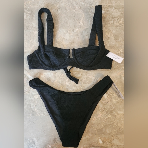 Victoria's Secret Other - 32B/XS VS Swim Full Coverage Bikini Top Brazilian Bikini Set Black
